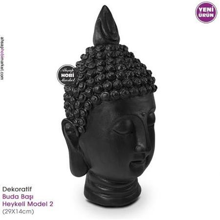 Dekoratif Buda Başı Heykeli Model 2 (29X14cm) Siyah