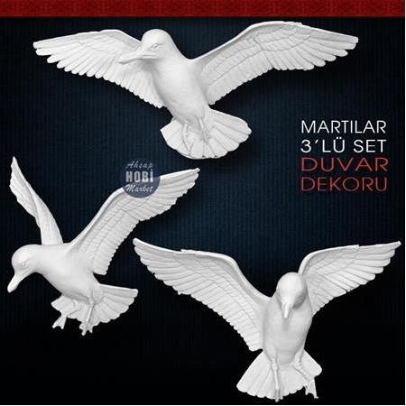 Martı Kuşları Seti Duvar Süsü (3 Parça) Ham Polyester