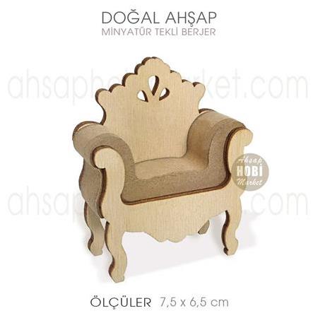 Minyatür Berjer Koltuk Tekli (7,5x6,5 cm) Doğal Ağaç
