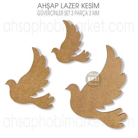 Uçan Güvercinler Süs Seti (3 Parça) Ahşap Lazer Kesim