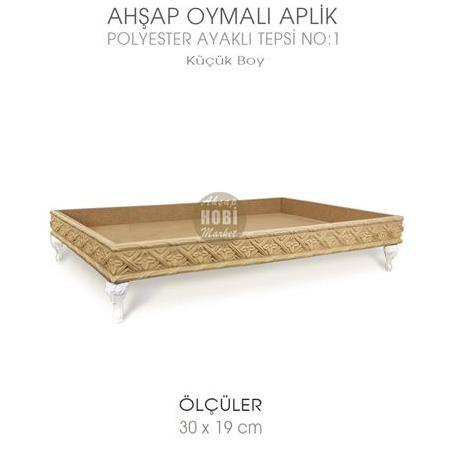 Ahşap Oymalı Aplik Tepsi Küçük Model 1 (30x19cm) Polyester Ayaklı