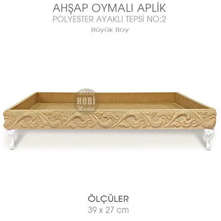 Ahşap Oymalı Aplik Tepsi Büyük Model 2 (39x27cm) Polyester Ayaklı