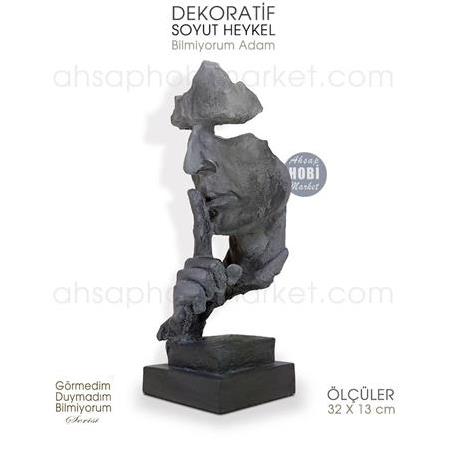 Bilmiyorum Adam Soyut Heykeli (32x13cm) Mat Gri Tonlar