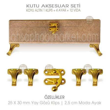 Metal Kutu Ayak ve Klips Seti Koyu Altın Rengi