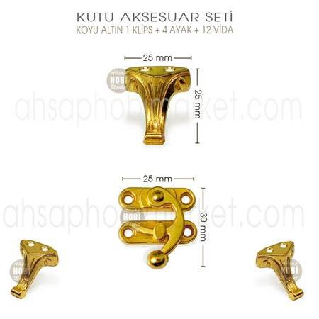 Metal Kutu Ayak ve Klips Seti Koyu Altın Rengi