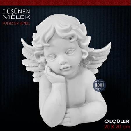 Düşünen Melek Heykeli (20x20 cm) Ham Polyester