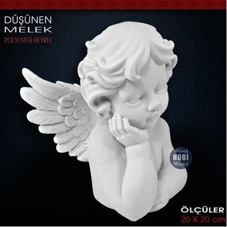 Düşünen Melek Heykeli (20x20 cm) Ham Polyester