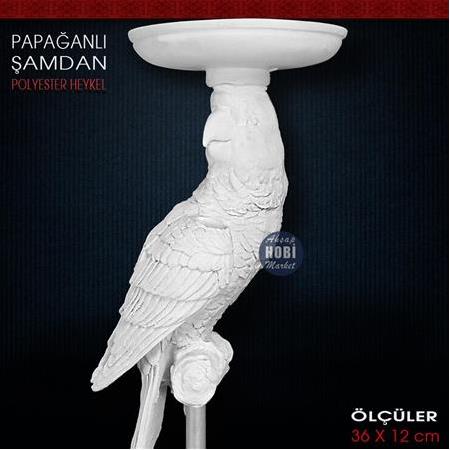 Papağanlı Şamdan Mumluk (36x12 cm) Ham Polyester