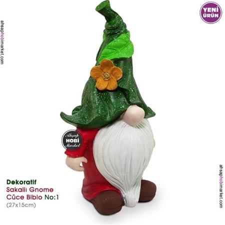 Dekoratif Sakallı Gnome Cüce Biblo (27x15cm) Model 1