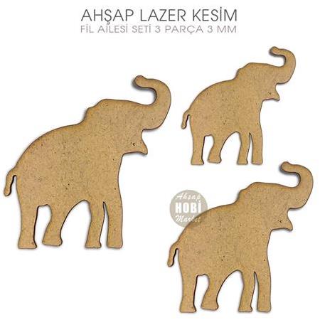 Fil Figürleri Seti (3 Parça) Ahşap Lazer Kesim