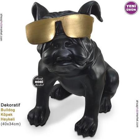 Dekoratif Gözlüklü Bulldog Köpek Heykeli (40x34cm)