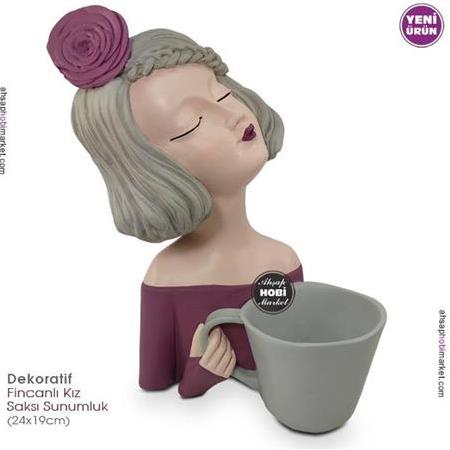Dekoratif Fincan Saksılı Kız (24x19cm)