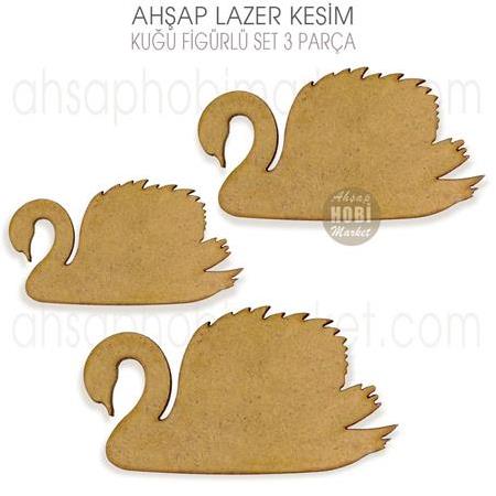 Ahşap Kuğu Figürlü Süsler (3 Parça) Lazer Kesim