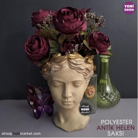 Polyester Dekoratif Helen Heykel Saksı - Keten Gold