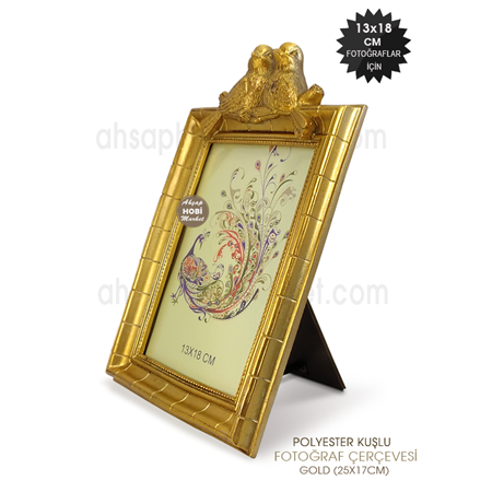 Kuşlu Vintage Fotoğraf Çerçevesi Gold (25x17cm)