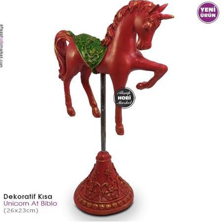 Dekoratif Unicorn At Heykeli Kırmızı (26x23cm)