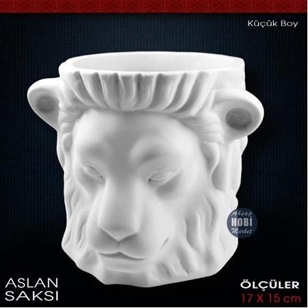 Aslan Heykel Saksı Küçük Boy (17x15 cm) Ham Polyester