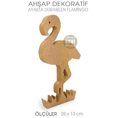 Ahşap Ayakta Durabilen Flamingo (25x13 cm) Ham