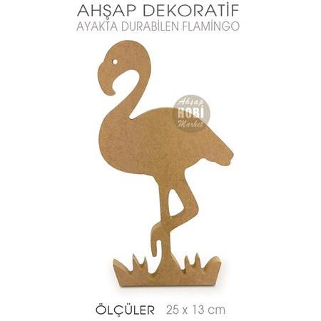 Ahşap Ayakta Durabilen Flamingo (25x13 cm) Ham
