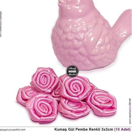 Kumaş Gül Pembe Renkli 3x3cm (10 Adet)