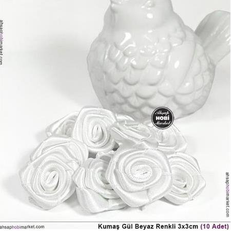 Kumaş Gül Beyaz Renkli 3x3cm (10 Adet)