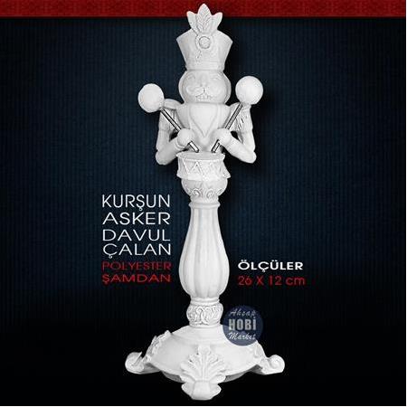 Kurşun Asker Şamdan Davul Çalan (26x12 cm) Ham Polyester
